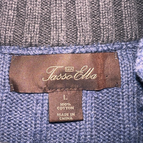 Tasso Elba Size L Sweater Blue Mock Neck Cotton Cable-Knit Long Sleeve - Picture 3 of 4